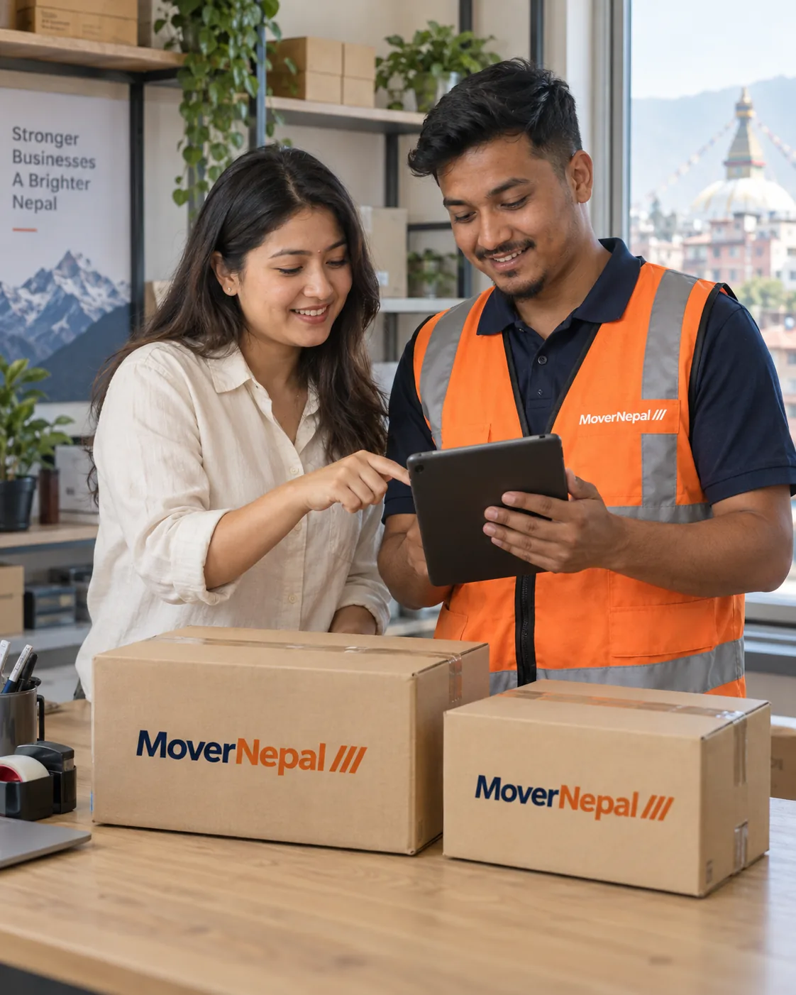 Nepali business owner and courier planning customer shipments